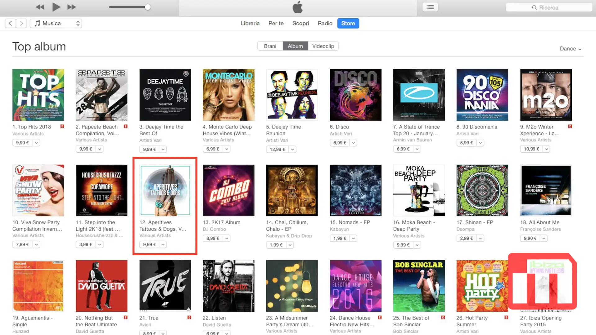 “Aperitives, Tattoos And Dogs Compilation” di WoM #12 Top nella Album Dance – iTunes Italia