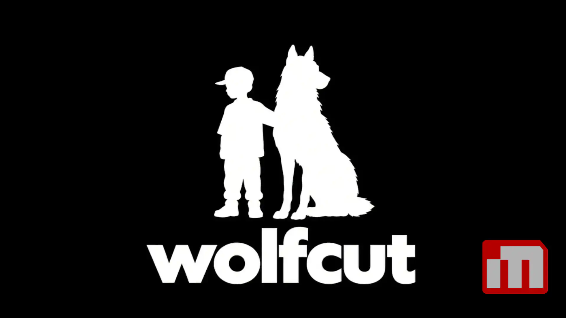 White logo: a boy and a dog silhouette above the bold 'wolfcut' text on a black background.