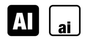 Two AI logos side by side: left is bold white 'AI' on a black rounded square; right is lowercase 'ai' in black inside a white rounded-square outline.